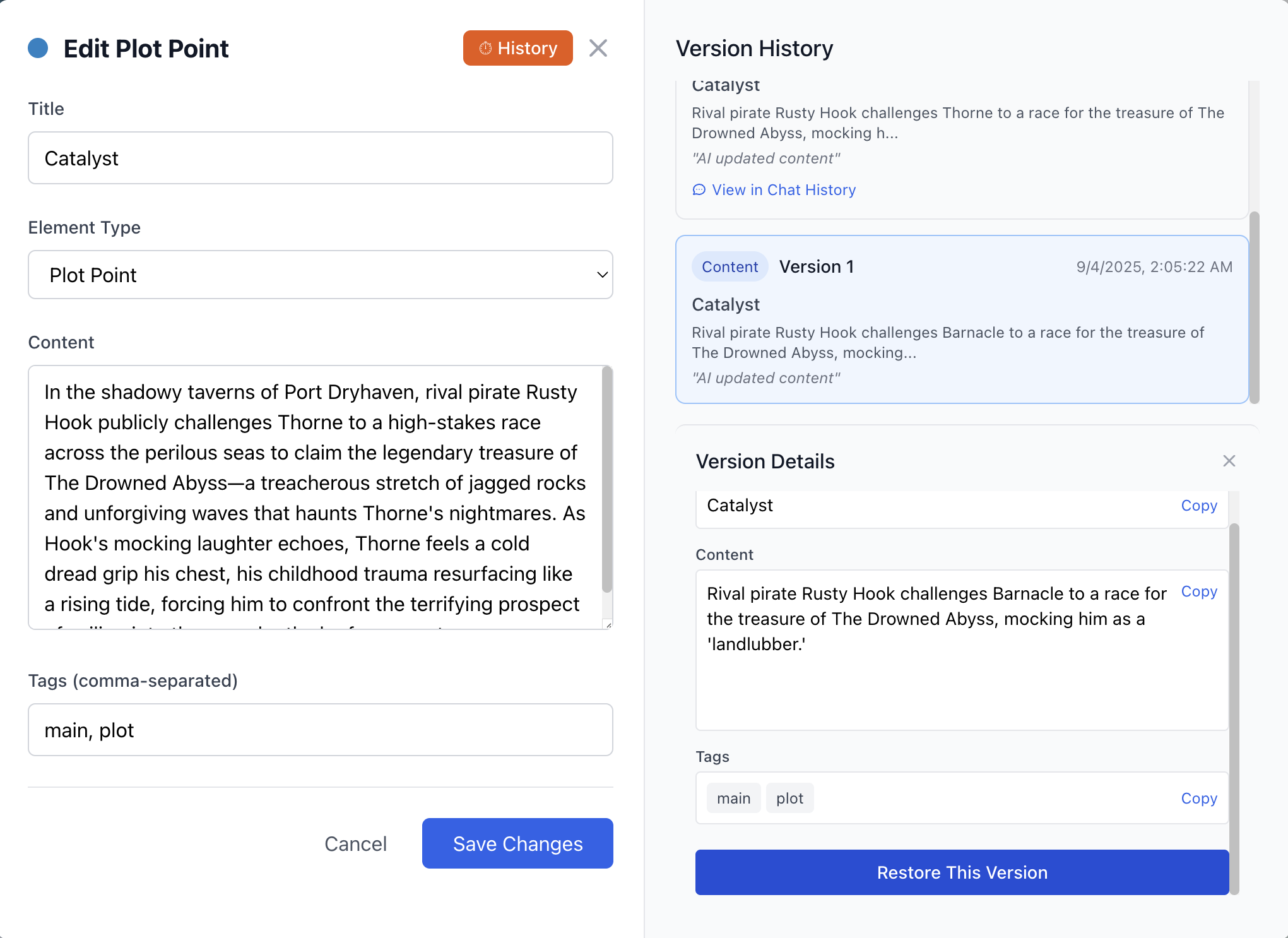 Version history and restore